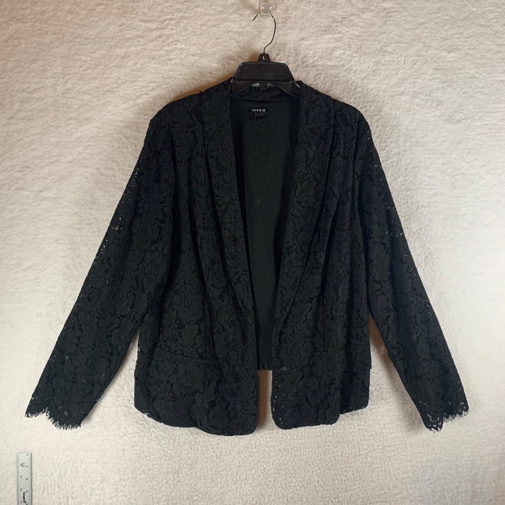 Torrid Womens Long Sleeve Open Front Cardigan Lace Blazer Black Feminine Size 2